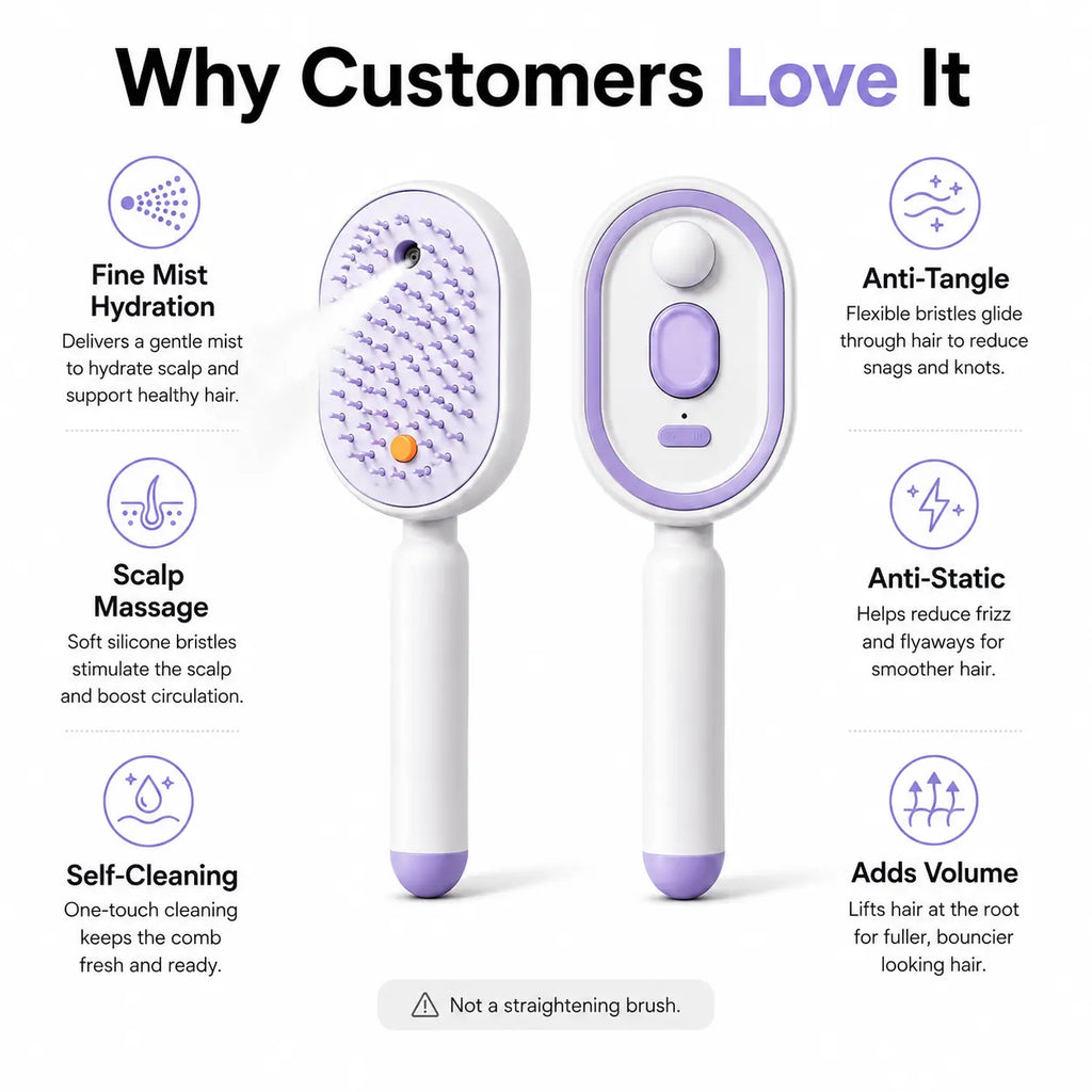 Revitalize Your Hair with the Electric Spray Air Cushion Massage Comb - Self-Cleaning, Anti-Tangle, and Anti-Static for Effortless Frizz Control!